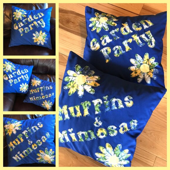 Handmade Cottagecore Pillow Cover: Whimsical Spring Summer Garden Party 16 x 16 - Picture 7 of 7